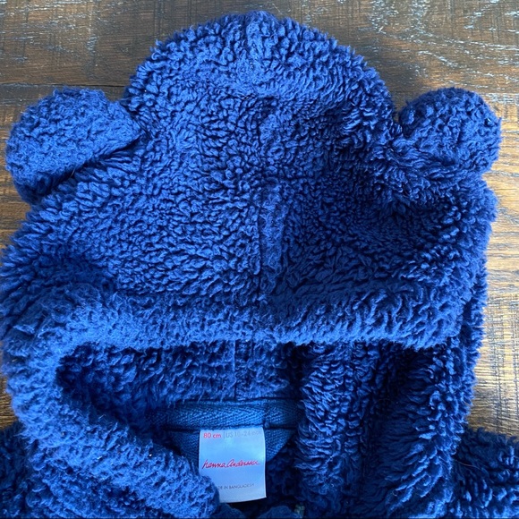 Hanna Andersson navy fleece Sherpa baby bear jacket | 18-24m - Picture 3 of 6